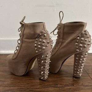 Studded Beige High Heel Boot